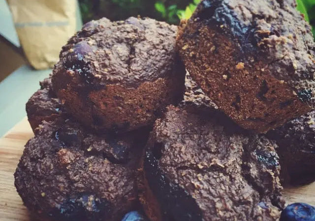 Chocolate Blueberry Protein Muffins