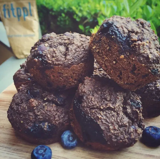 Chocolate Blueberry Protein Muffins